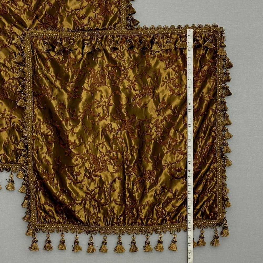 Michael Amini Pontevedra Euro Pillow Shams Set 2 Olive Gold Tassel Trim 26x26 - Picture 5 of 8